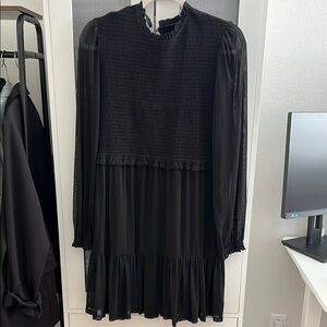 Black Tiered Ruffled Mock Neck Dress